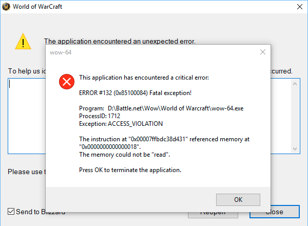 the application encountered an unexpected error battle.net